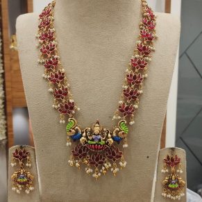 temple peacock bridal necklace set with earrings