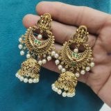 Gold Jhumka Earrings with Pearl Drops